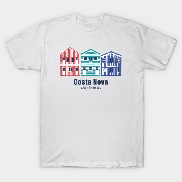 Colourful Portuguese houses // illo // yellow red blue and teal Costa Nova inspired houses T-Shirt by SelmaCardoso